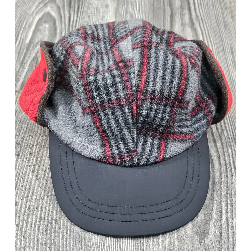GAPKIDS PLAID TRAPPER HAT – S/M – RED FLEECE LINED – EAR FLAPS – WINTER CAP